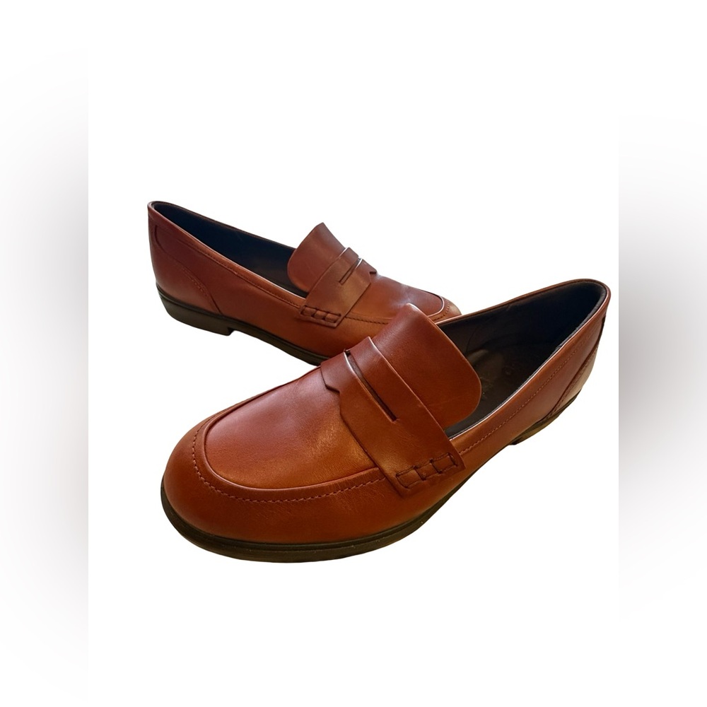 ECCO Cognac Leather Penny Loafers Womens 8 8.5 Comfort Slip On Classic Shoes - Picture 12 of 14